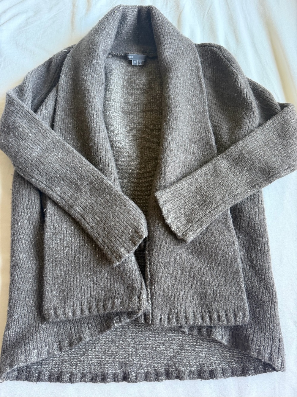 Vince Taupe Shawl-Collar Open Front Sweater Cardigan luxury elevated timeless - Picture 5 of 7